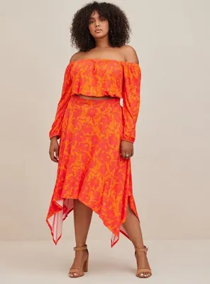 Handkerchief Hem Maxi Skirt - Super Soft Floral Orange