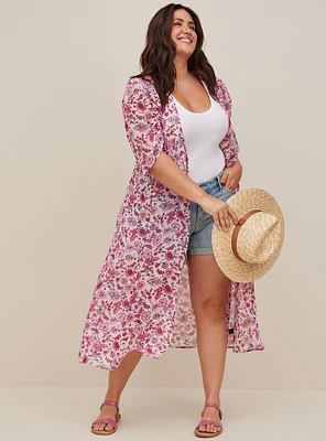 Chiffon Ruched Sleeve Kimono