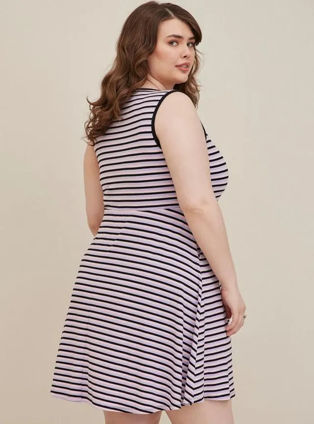 Torrid Plus Size 1 MULTI STRIPE CHALLIS OFF SHOULDER MIDI SKATER