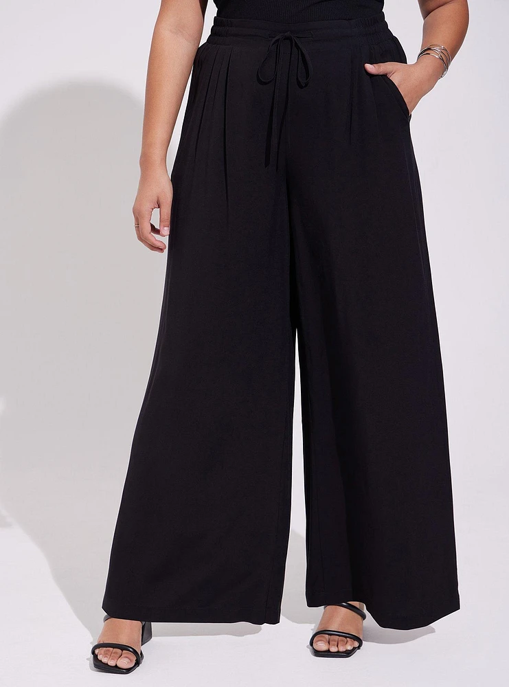 Pull-On Wide Leg Stretch Challis High-Rise Pant