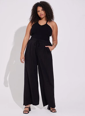 Pull-On Wide Leg Stretch Challis High-Rise Pant