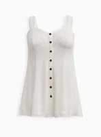Fit And Flare Rayon Slub Lace Trim Button-Front Tank