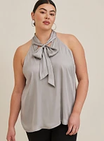 Satin Bow Tie-Front Halter Top