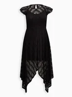 High Neck Handkerchief Midi Dress - Lace Black