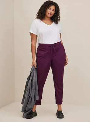 Pull-On Straight Stretch Poplin Mid-Rise Tie-Front Pant