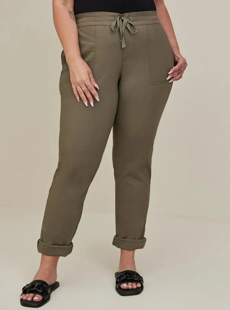 Pull-On Straight Stretch Poplin Mid-Rise Tie-Front Pant