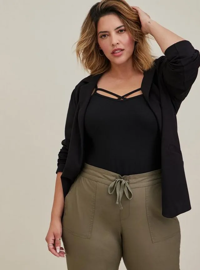 TORRID Pull-On Straight Stretch Poplin Mid-Rise Tie-Front Pant