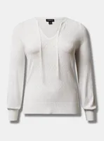 Pointelle Pullover Tie Neck Sweater