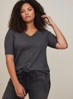 Favorite Tunic Waffle V-Neck Faux Button-Front Hilo Tee