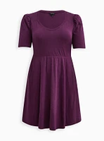 Mini Slub Puff Sleeve Skater Dress