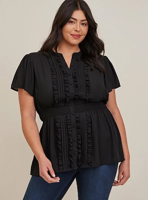 Georgette Ruffle Front Flutter Sleeve Blouse