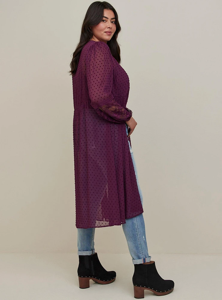 Clip Dot Button Front Maxi Kimono