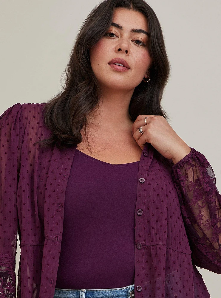 Clip Dot Button Front Maxi Kimono