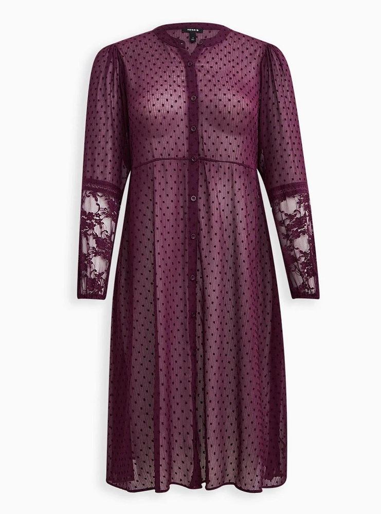 Clip Dot Button Front Maxi Kimono