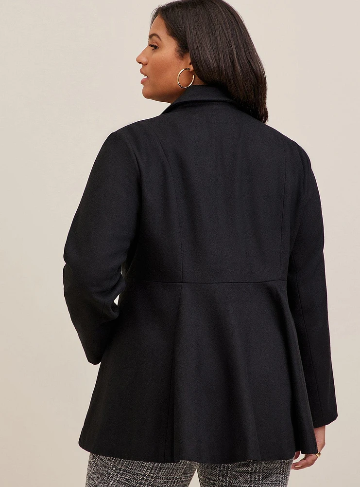 Wool Peplum Button Front Coat