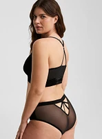 Velour And Mesh Hipster Panty With Cage Back