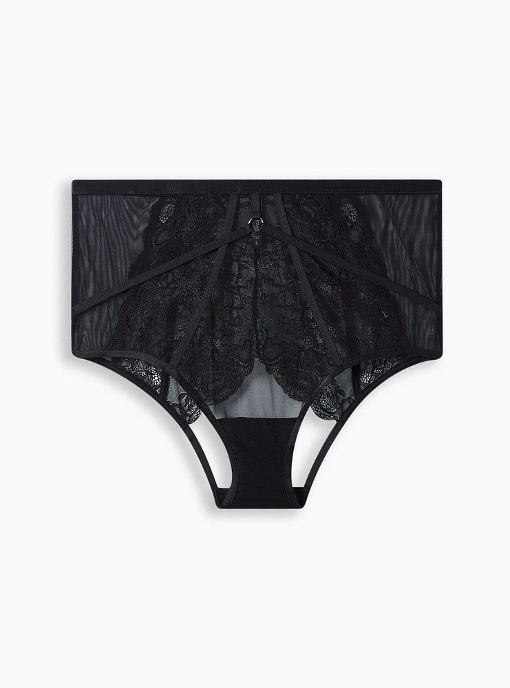 Lace High Waist Cheeky Panty With Open Bum