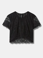 Floral Lace Short Sleeve Crop Top