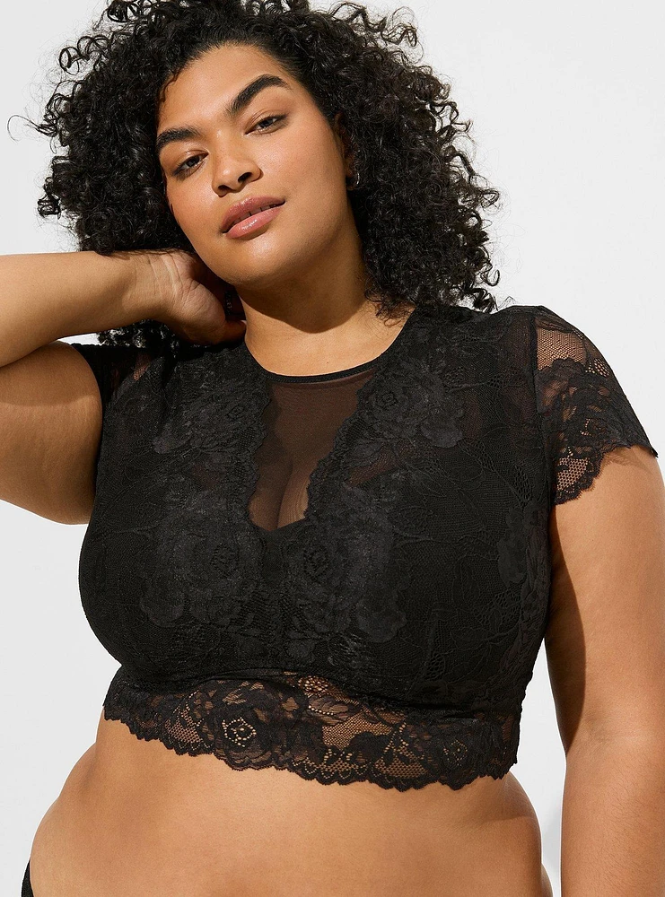 Floral Lace Short Sleeve Crop Top