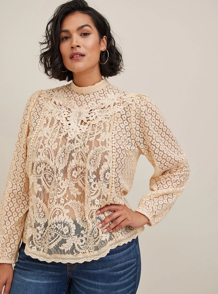 Mixed Lace High Neck Top