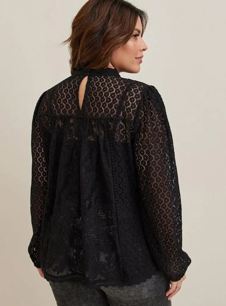 Mixed Lace High Neck Top