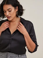 Madison Crepe De Chine Button-Front Long Sleeve Shirt