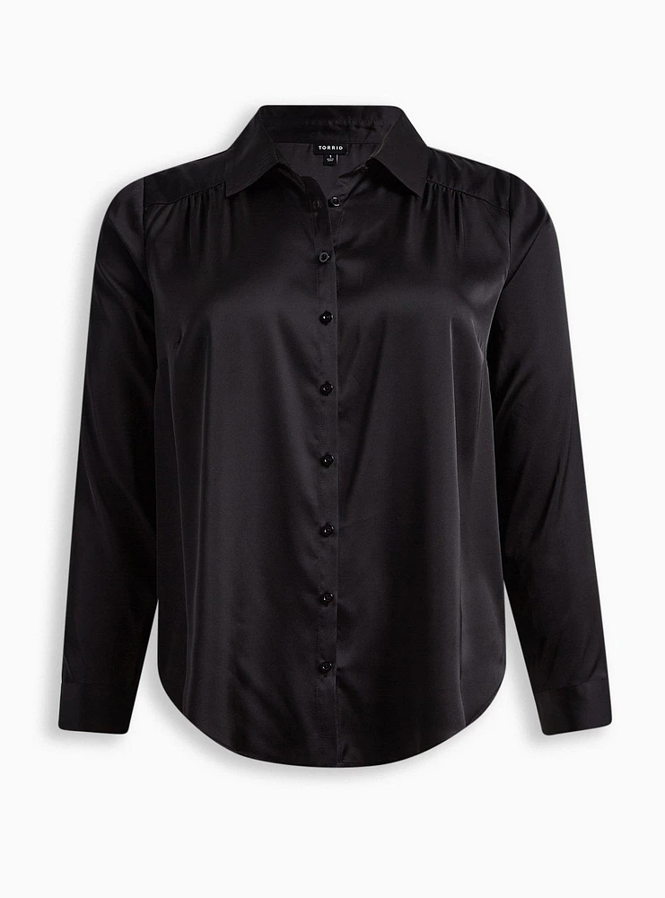 Madison Crepe De Chine Button-Front Long Sleeve Shirt