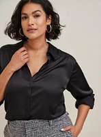 Madison Crepe De Chine Button-Front Long Sleeve Shirt