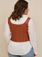 Faux Leather Zip Front Corset