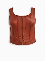 Faux Leather Zip Front Corset