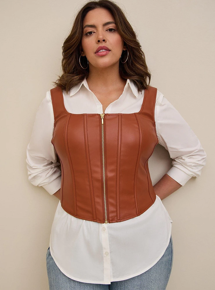 Faux Leather Zip Front Corset