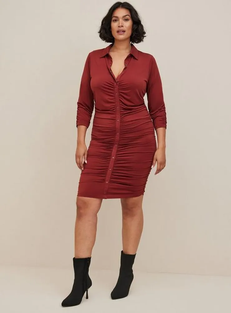 At The Knee Studio Knit Shirred Shirtdress