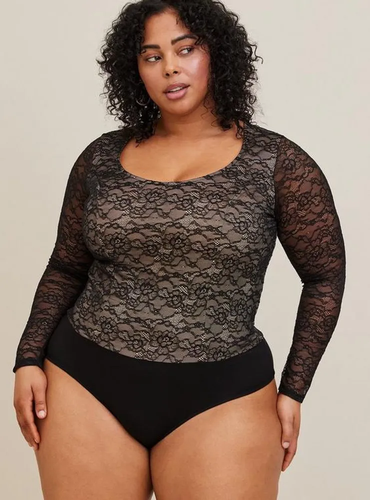 Plus Size - Satin And Lace Pieced Bodysuit - Torrid