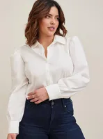 Poplin Puff Sleeve Button Down Top