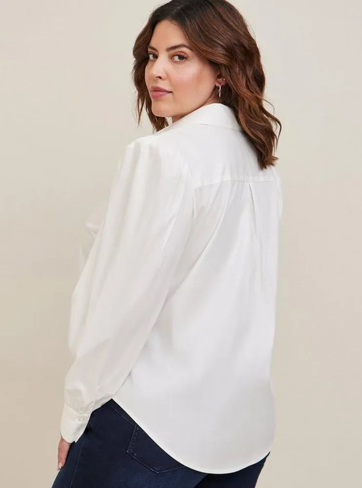 Poplin Puff Sleeve Button Down Top