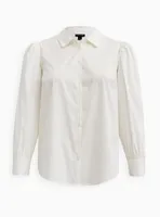 Poplin Puff Sleeve Button Down Top