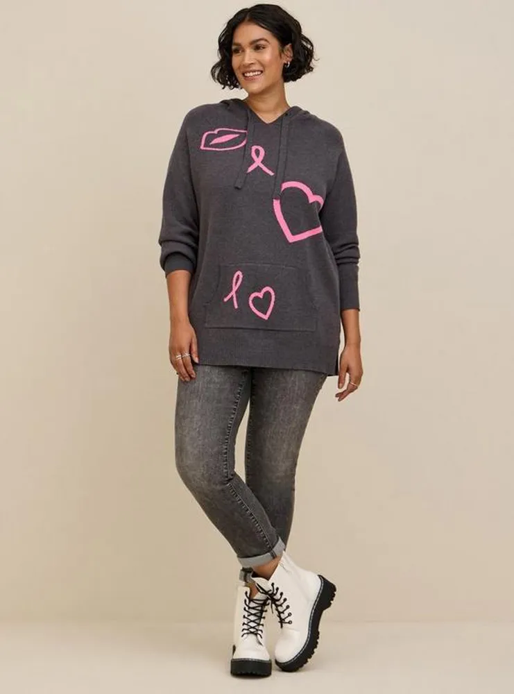 Breast Cancer Awareness Jacquard Raglan Hoodie Sweater