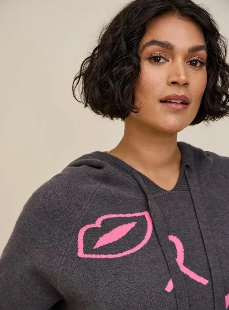 Breast Cancer Awareness Jacquard Raglan Hoodie Sweater