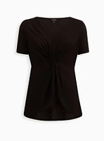 Textured Knit V-Neck Twist Front Top