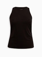 Knit Side Ruched Crew Neck Sleeveless Active Tank