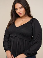 Babydoll Knit Smocked Bodice Crop Top