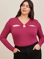 Super Soft O-Ring Detail And Cutouts Long Sleeve Top