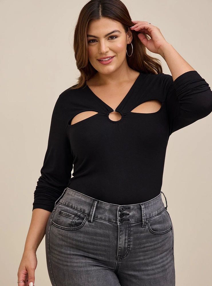 Super Soft O-Ring Detail And Cutouts Long Sleeve Top