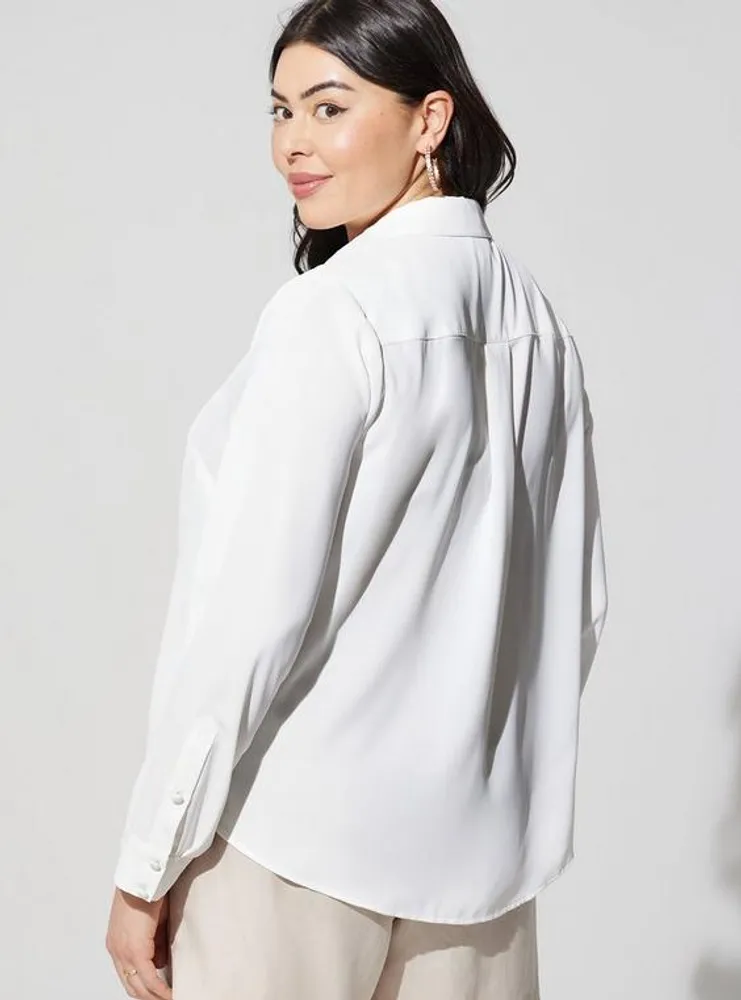 Madison Crepe De Chine Button-Front Long Sleeve Shirt