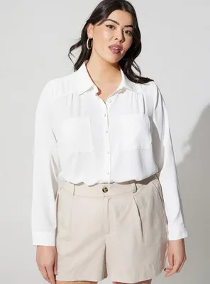 Madison Crepe De Chine Button-Front Long Sleeve Shirt