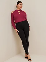 Pullover Mock Neck Cold Shoulder Fitted Sweater