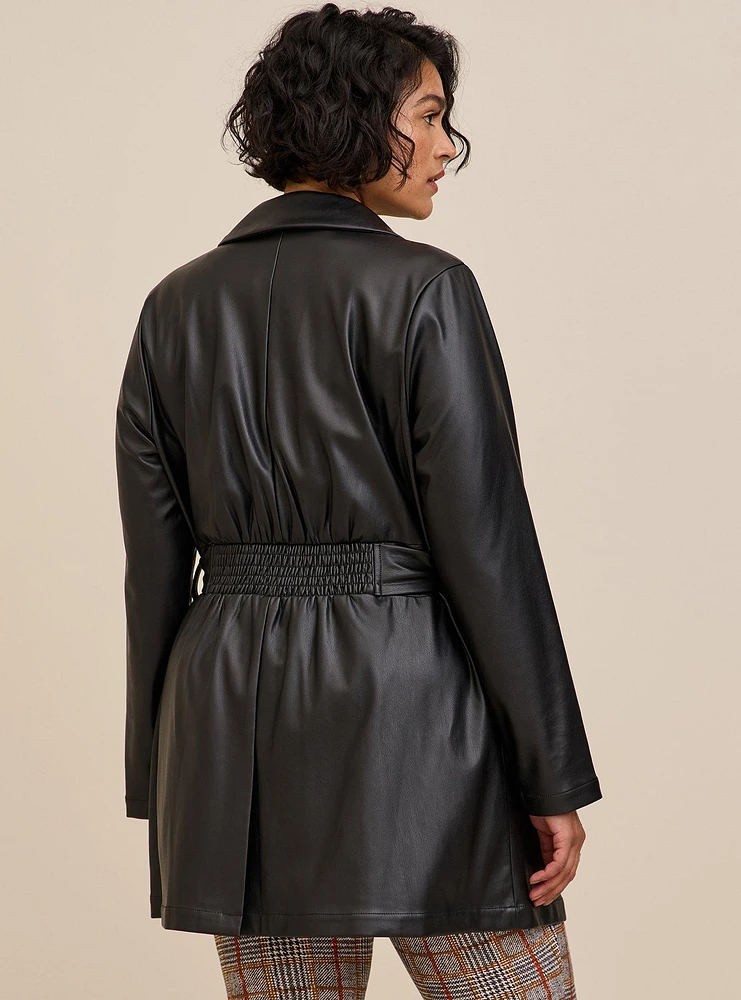 Faux Leather Tie Waist Jacket