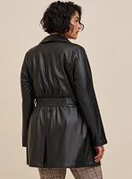Faux Leather Tie Waist Jacket