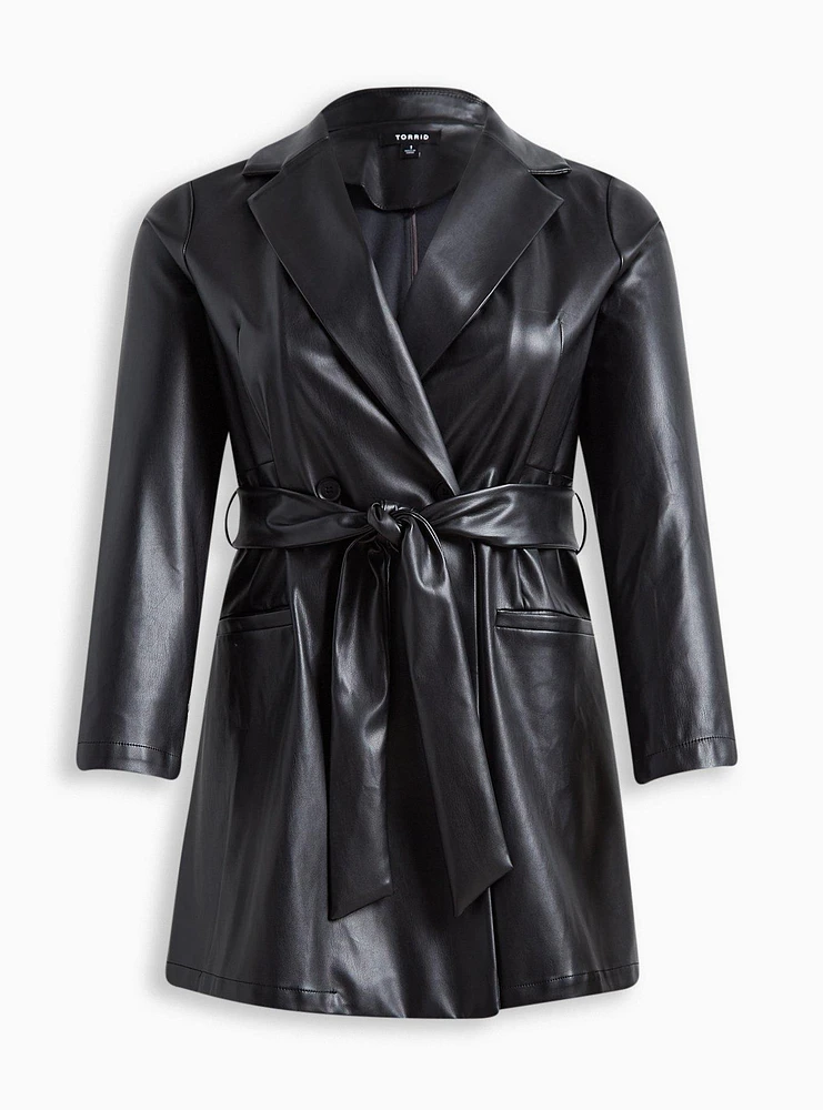 Faux Leather Tie Waist Jacket
