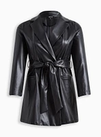 Faux Leather Tie Waist Jacket